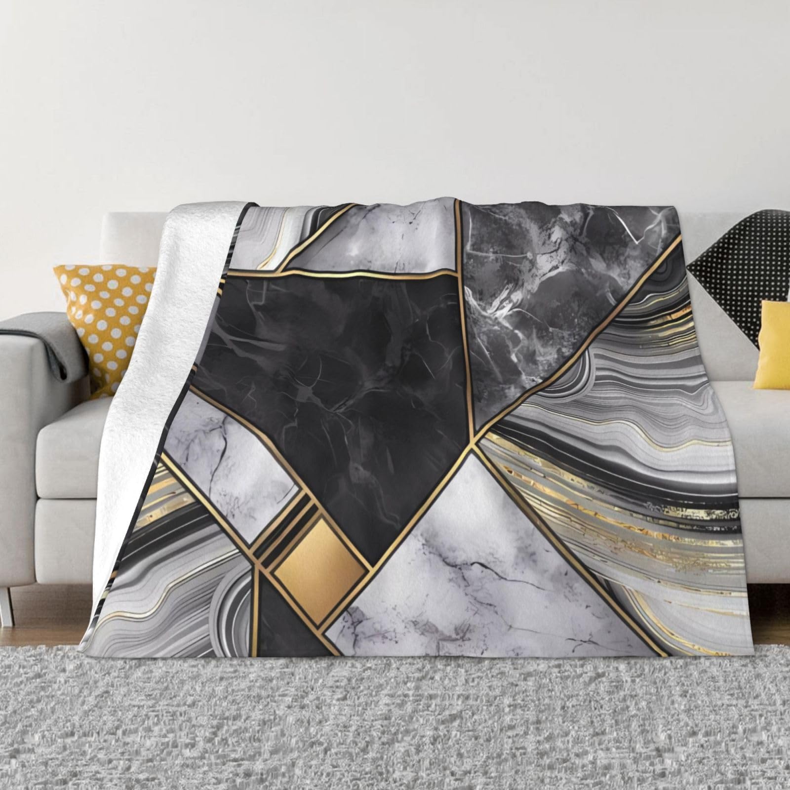 Schwarze Marmor-Flanell-Decke – 152,4 X 127 Cm, Weich, Flauschig, Ganzjährig Nutzbar Für Sofa, Bett & Reisen