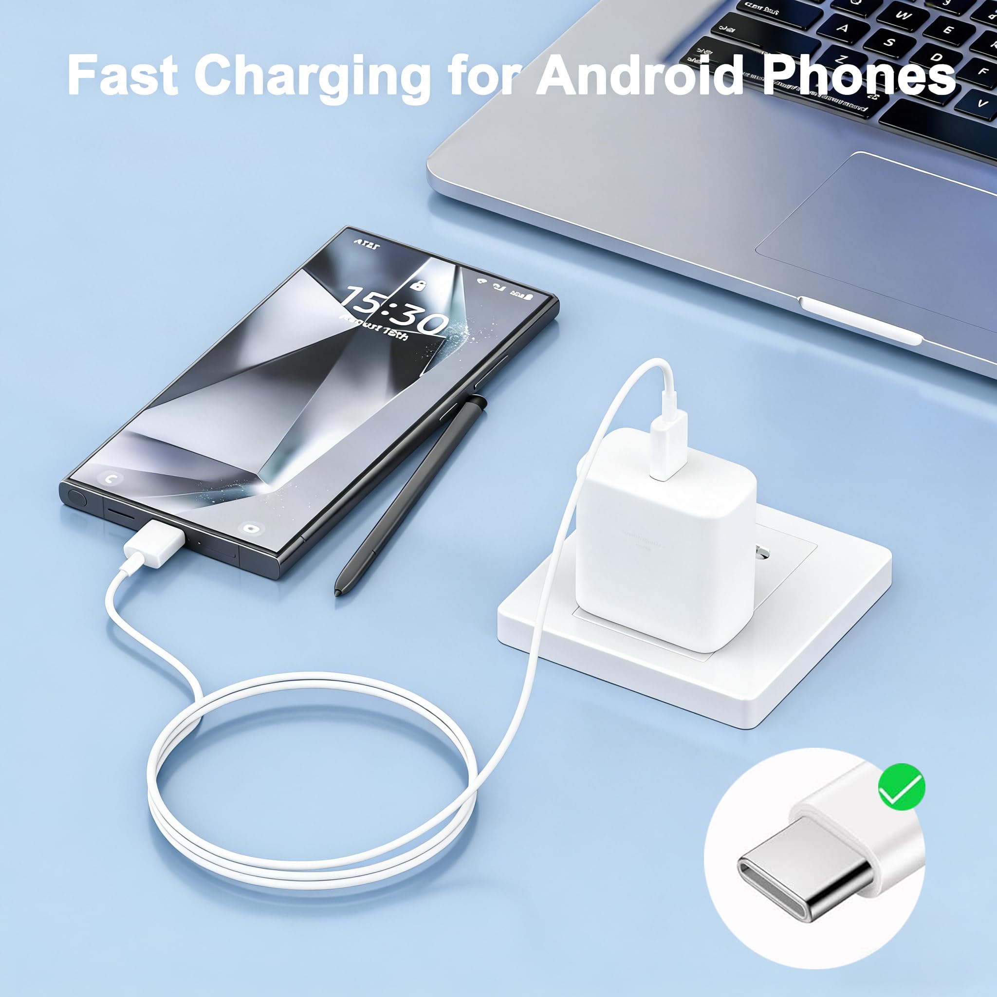 Caricabatterie super veloce di tipo C per Samsung, confezione da 2 pezzi da 45 W USB C Android Phone Charger Block con cavo di ricarica rapida di tipo C da 1,8 m per Samsung Galaxy S26 Ultra/26+/S25