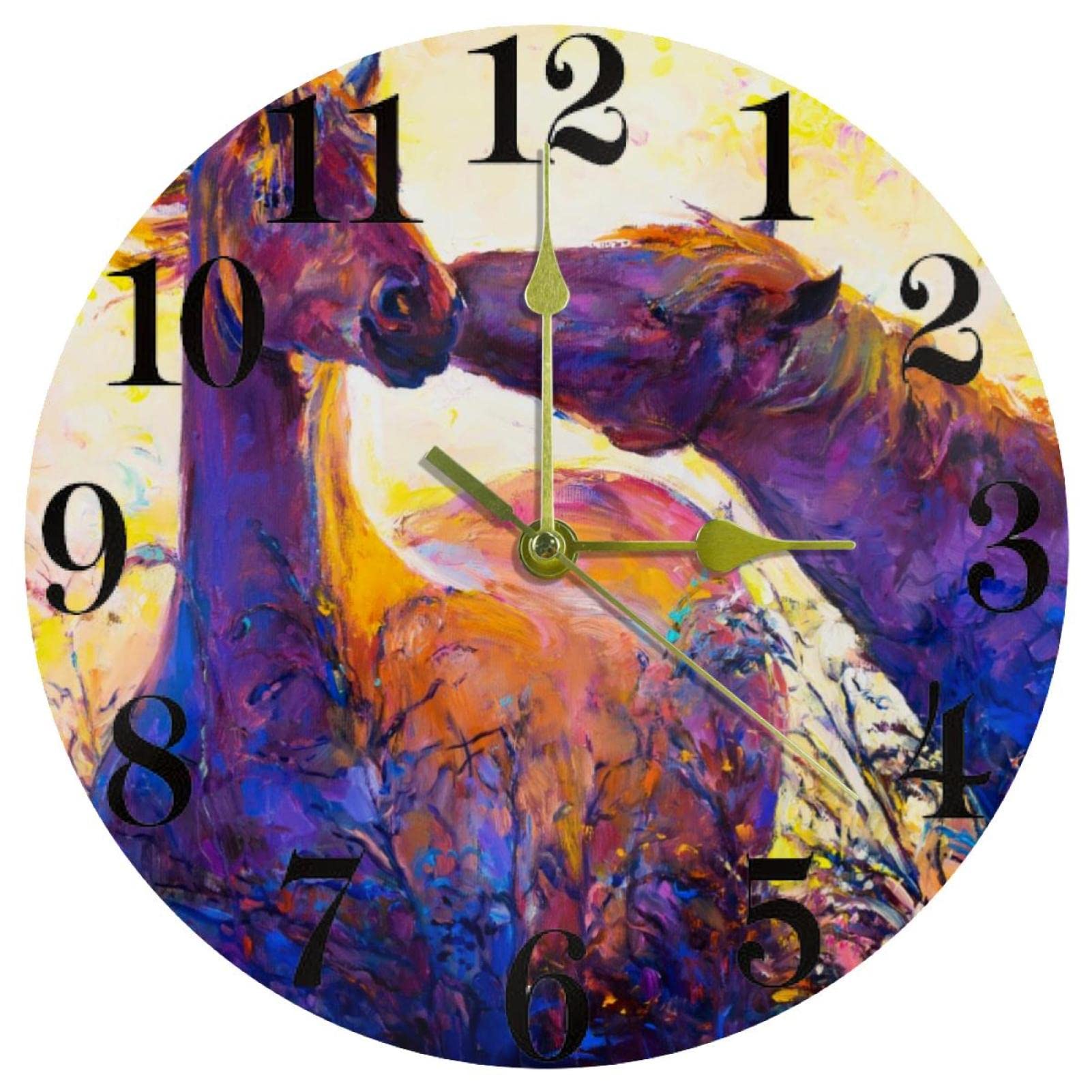 Horloge murale à quartz silencieuse cheval de 25,4 cm ronde pour cuisine et bureau