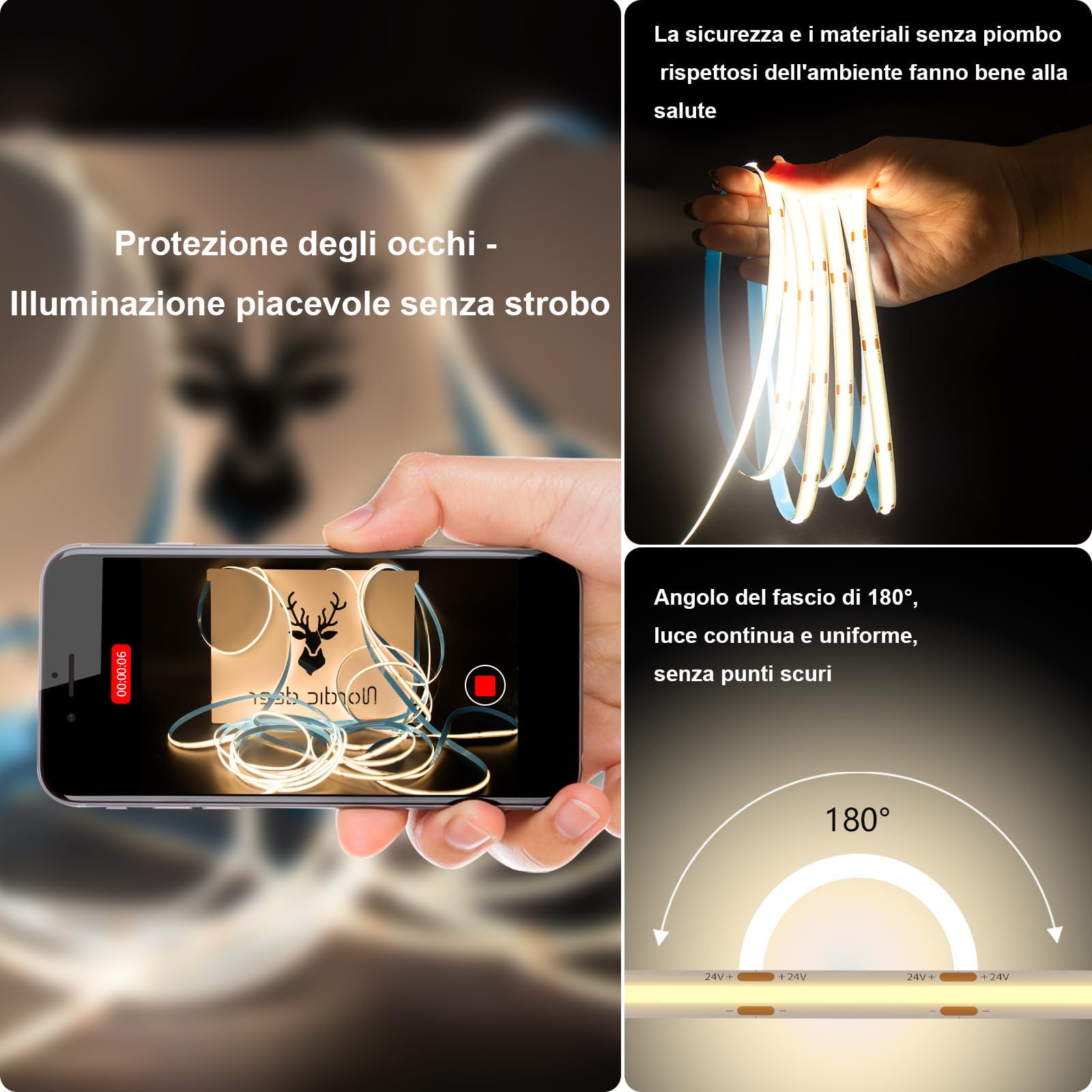 PAUTIX COB LED Strisce Bianco 4000K, 24V 5m 480LEDs/M Super Bright dimmerabili Luci a nastro LED sotto l'armadio con telecomando RF a 13 tasti per cucina Camera da letto Casa fai da te