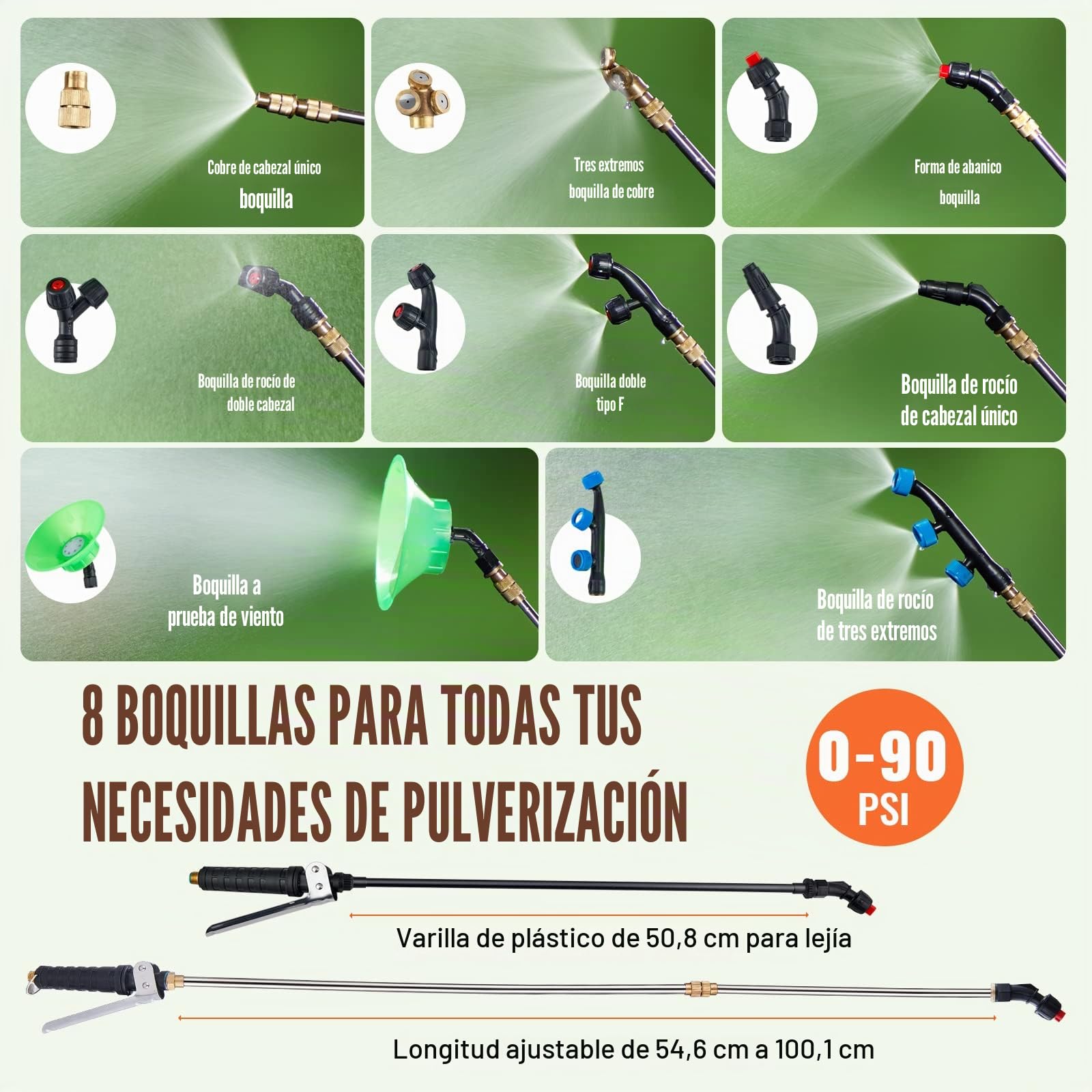 VEVOR Pulverizador de Césped con Ruedas, Presión Ajustable 0-90 PSI, Pulverizador con Tanque de 60 L con 8 Boquillas, 2 Varitas, Tapa de Boca Ancha para Jardín, Desmalezado, Pulverización