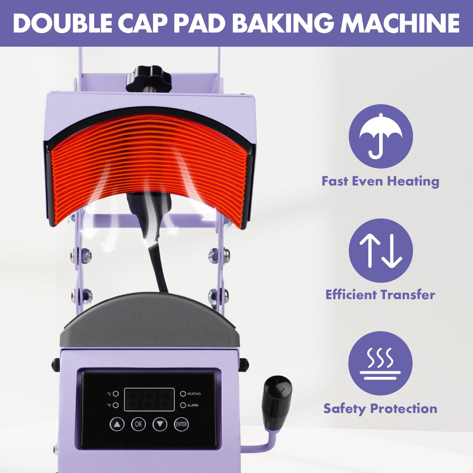 Prensa de Calor para Sombreros, 9,5 x 15 cm Máquina de Prensa de Calor, Rotación de 360 °, Anti-Adhesiva Prensa de Impresión para Sombreros Prensa Automática para Nailon, Lino, Hilo
