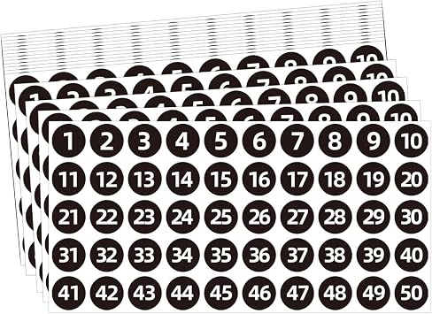 STARLIBOO Number Stickers 1-50, 20 Sheets Black Consecutive Number Stickers, 1000 Labels-1 inch Vinyl Self Adhesive Removable Numbered Label Ideal for Storage/Organizing/Office/Indoor/Outdoor