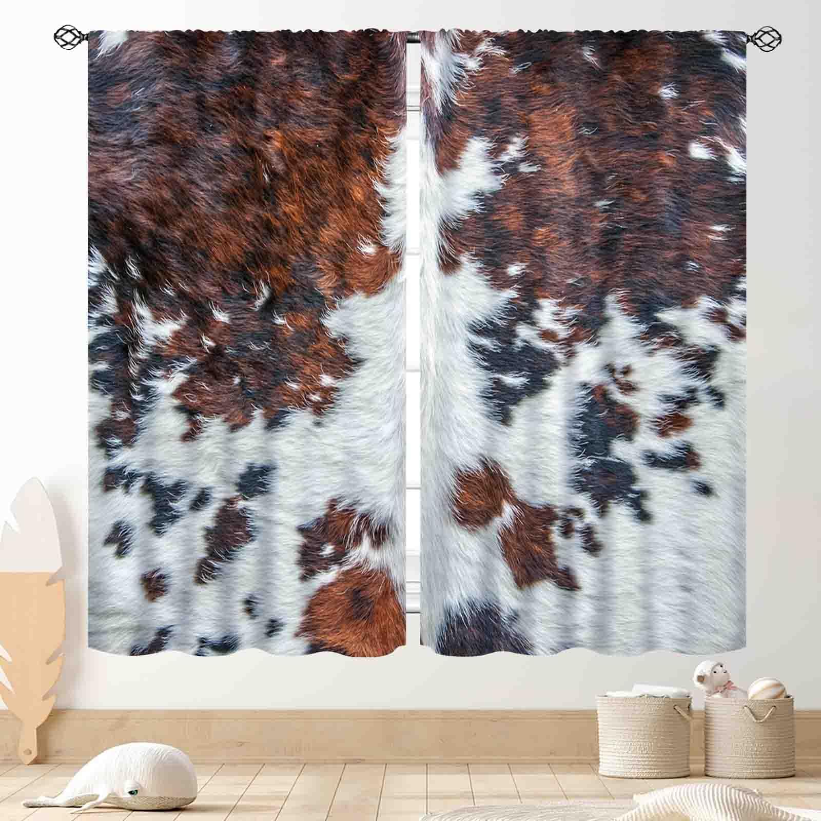 Cow Print Curtains for Living Room, Rustic Brown Cowhide Cow Skin Farmhouse Western Animal Fur Country Vintage Retro Window Drapery Treatments for