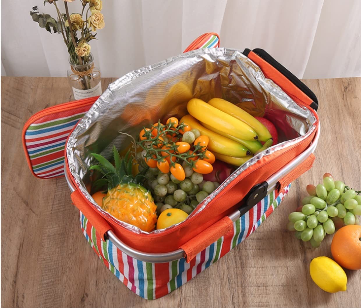 Kosz Piknikowy Izolowany Kosz Piknikowy Torba Na Lunch Tote Piknik Świeżym Powietrzu Z Grillem Przyjęcia Świąteczne Przenośny Dekoracja(Oranje)