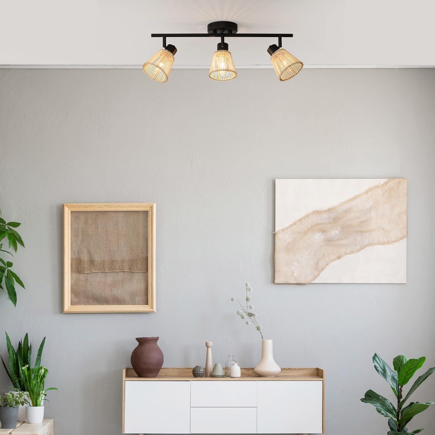 Globe Electric 3-Light Track Lighting Kit, Matte Black, Bamboo Shades, 3 Bulb Kitchen Light, E12 Socket