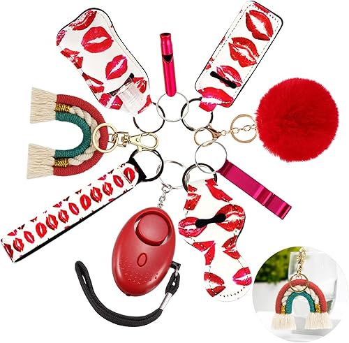 Keychain Set for Women and Girls with Personal Safety Alarm, Wristlet, Lipstick holder, Portable Keychain Accessories Set.