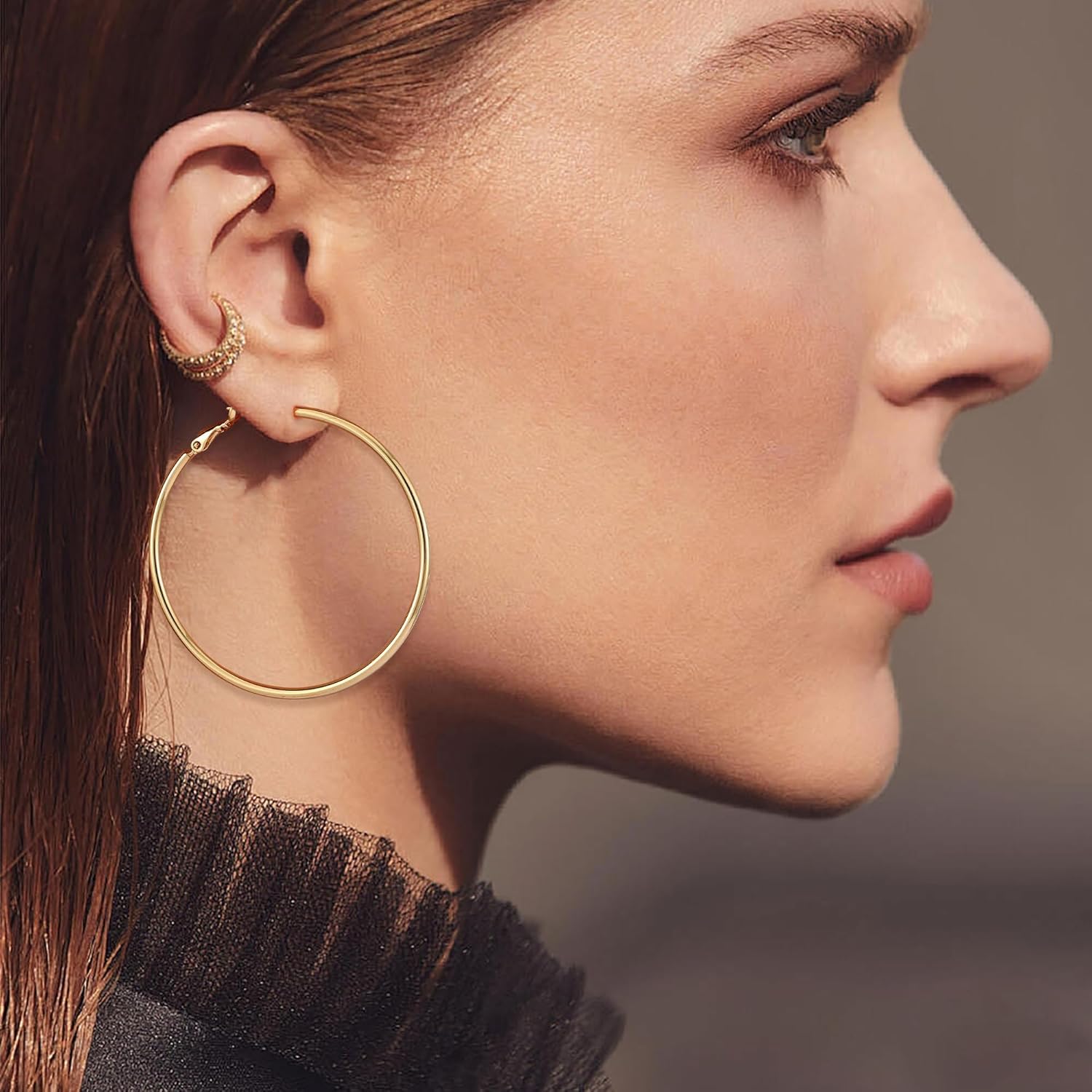 Fiusem 14K Gold Plated Hoop Earrings for Women, Lightweight Thin Tube Hoops, Hypoallergenic 925 Sterling Silver Post Click-Top Round Loop Jewelry - Image 6