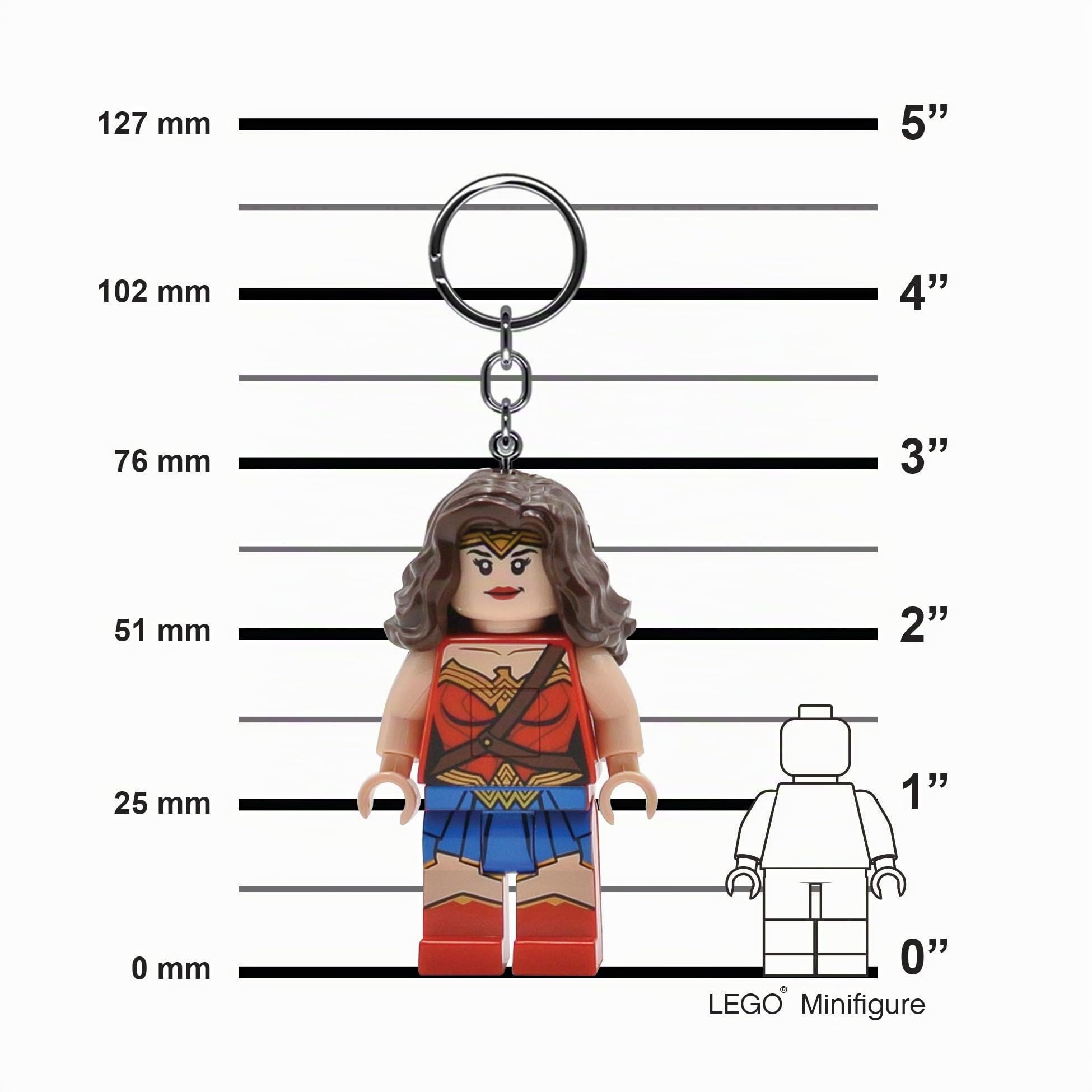 Lego DC Superheroes - Wonder Woman Schlüsselanhänger LED-Taschenlampe für DC-Fans - Fantasievolles Kinderspielzeug - 76 mm große Figur (KE92H) - Inklusive 2 CR2025 Batterien