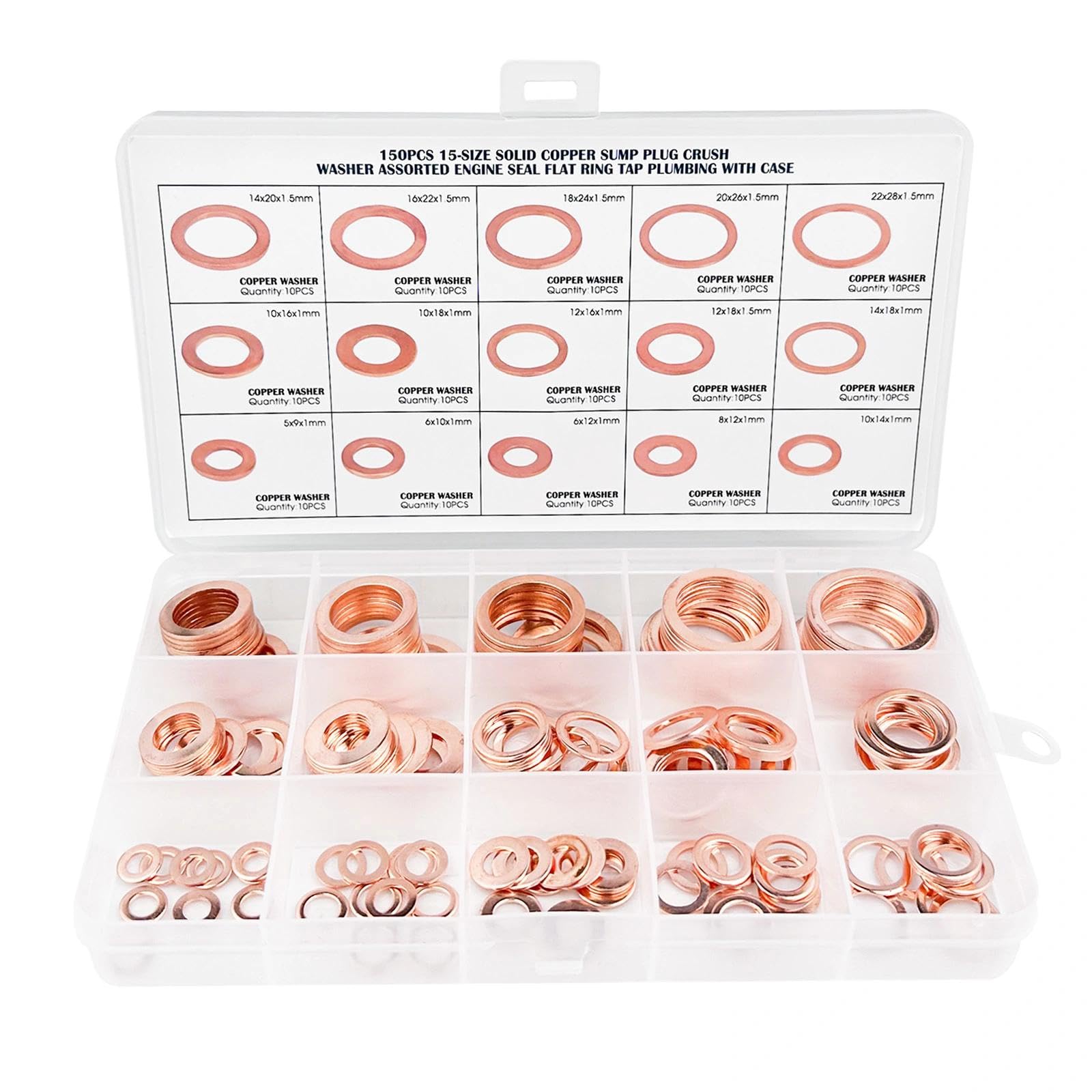 set di 150 Rondelle Alzaporta, Rondelle Rondella Piatta Tappo Olio Motore, Metallo O'Ring Guarnizioni Idrauliche Piane, Scarico Rondelle Piatte Alta Rame Tenuta per Tappi