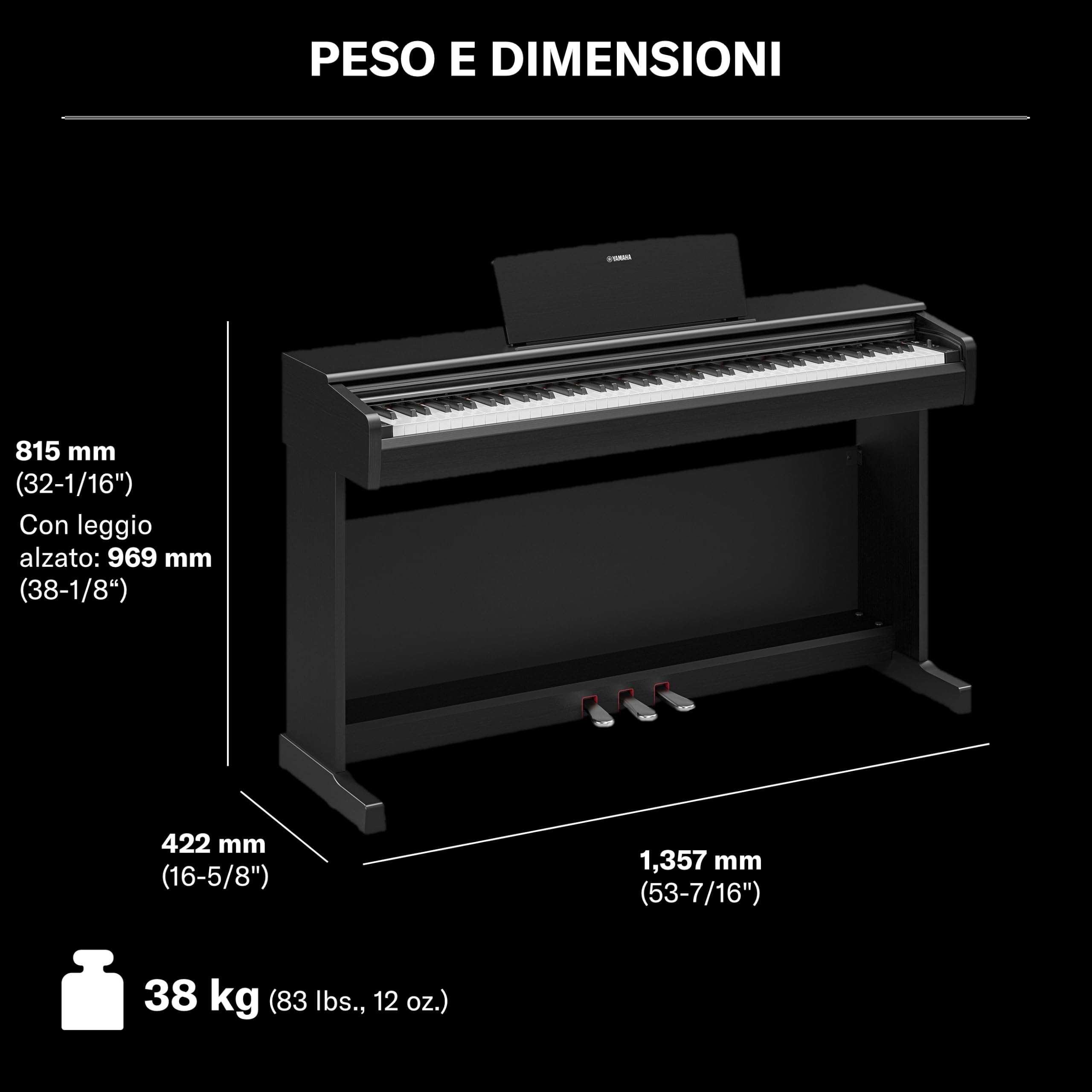 YAMAHA YDP-146 Pianoforte Digitale – 88 Tasti Pesati GHS, Suono CFX Concert Grand, Speaker Stereo 8W, Bluetooth, 3 Pedali, Ideale per Casa e Principianti – Nero