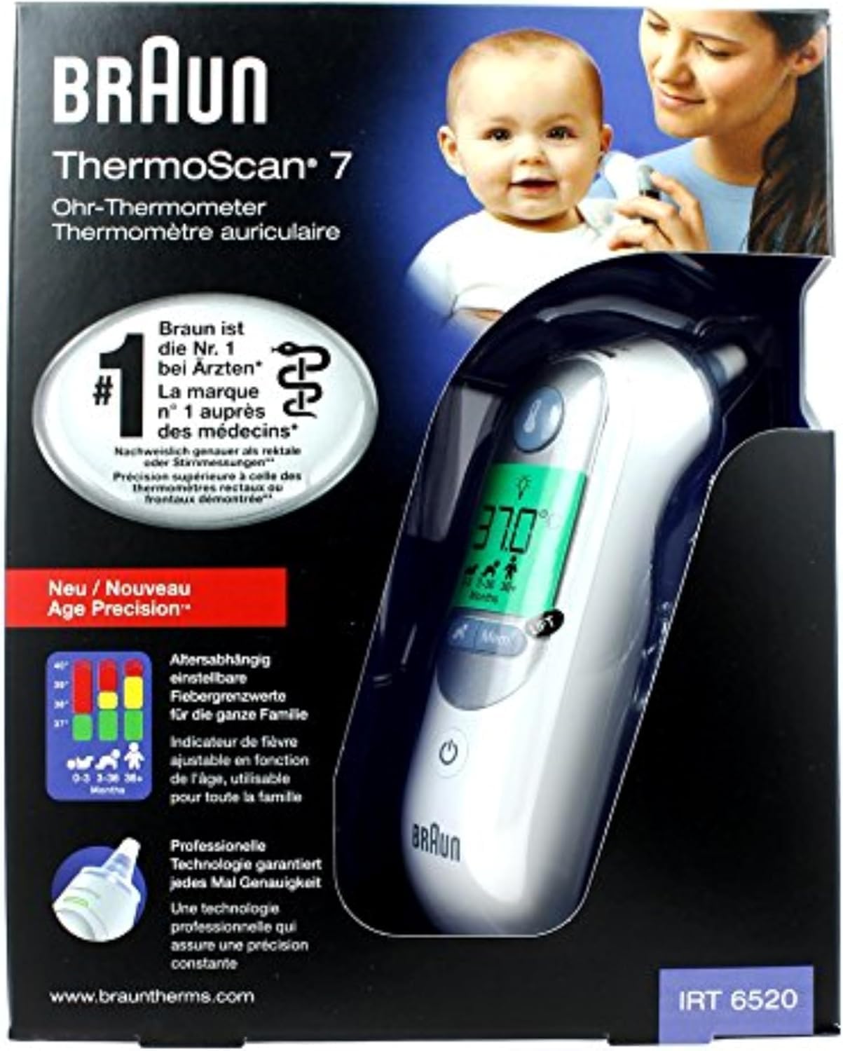 Braun ThermoScan 7 BRAIRT6520 Termometr do Ucha, Biały & Braun Thermoscan BIT000CBEU Etui na Termometr, Czarny, ‎22.5 x 12.6 x 6 cm