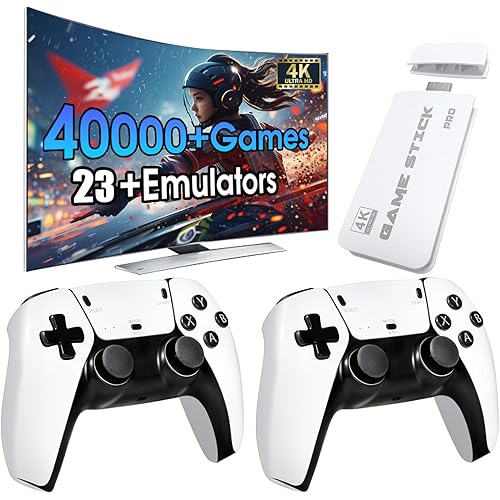2025New Wireless Retro Game Console,40000+Games and 23 Emulators，Plug and Play 4K HD HDMI TV Game Stick，with Dual 2.4G Wireless Controllers(128G) White