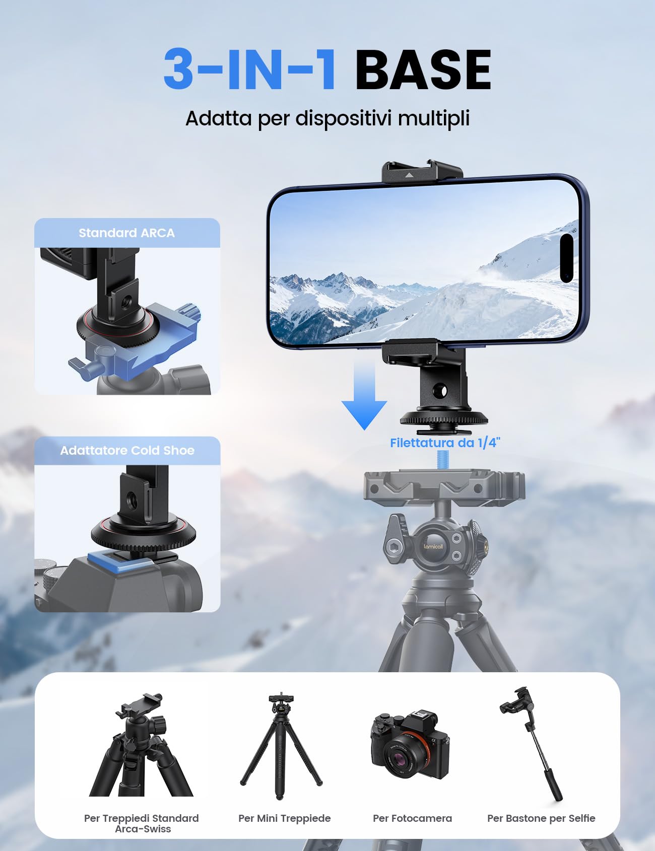 Lamicall 3-IN-1 Adattatore Cellulare per Treppiedi - [TOP Alluminio]