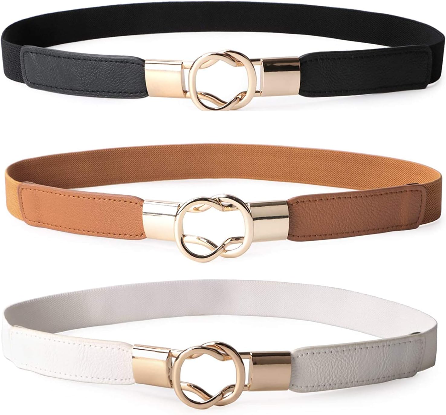 JASGOOD 3 Pack Women Retro Elastic Stretchy Metal Buckle Skinny Waist Belt 1 inch Wide