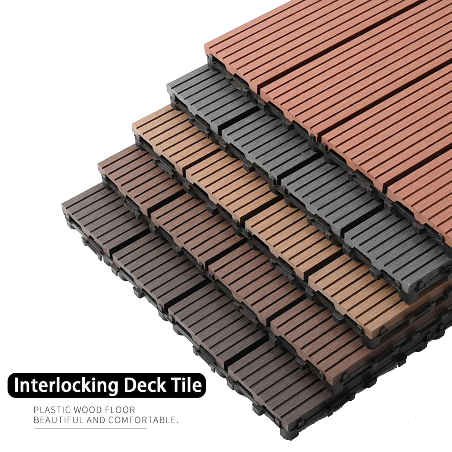 Dalles et lames de terrasse en composite, Paquet de verrouillage en bois extérieur de tuiles de plate-forme de 8 multicolore 30x30x2cm(L-Coffee)