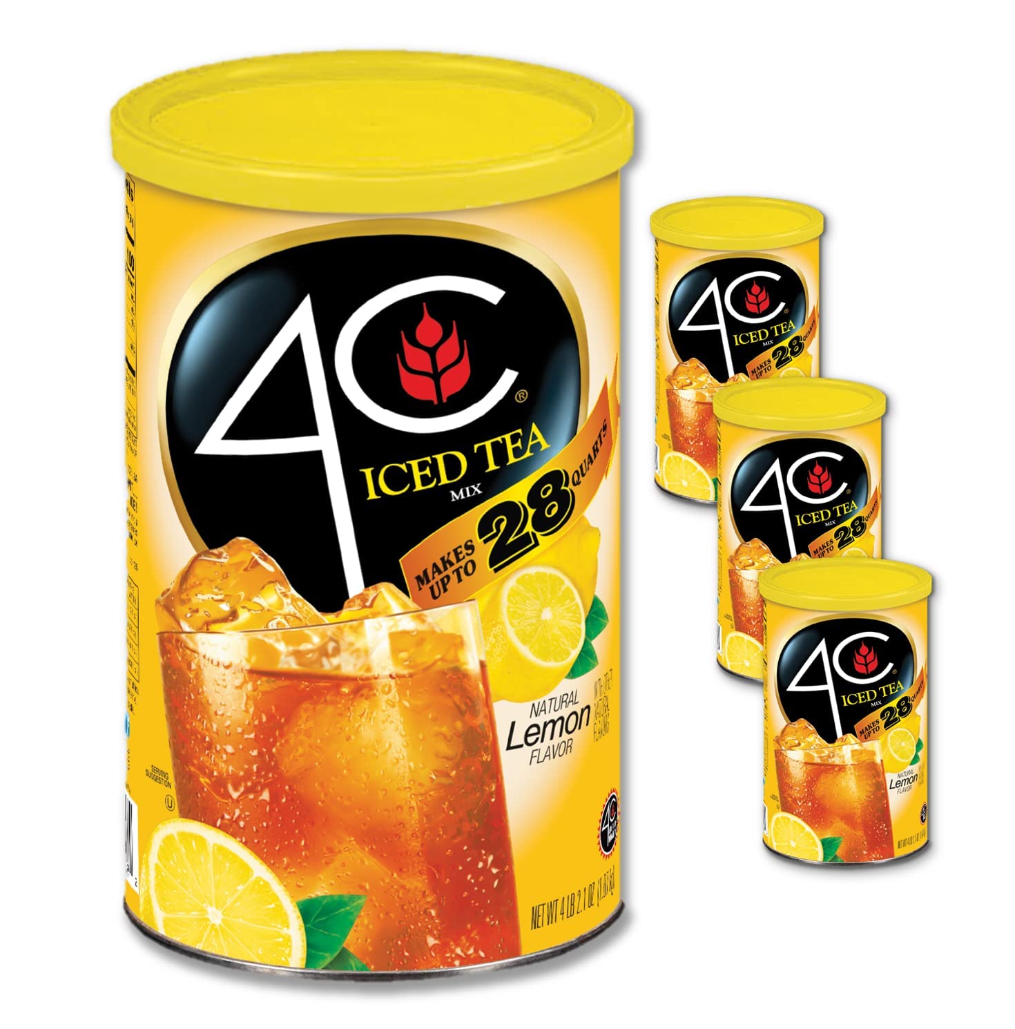 4C Powdered Drink Mix Cannisters, Lemon Tea, 28 Quarts, Family Sized Cannister, Thirst Quenching & Refreshing Flavors (Lemon Iced Tea, 66.1 Ounce (Pack of 3))