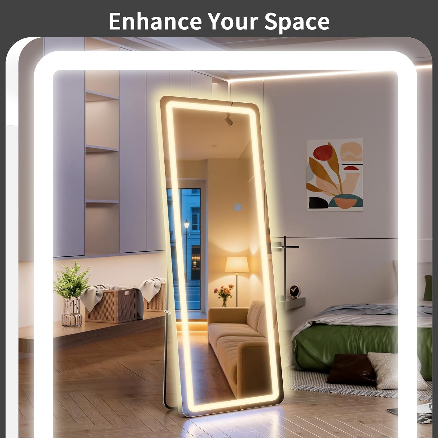 Standing Mirror Full Length with LED Lights, 65"x26" Lighted Mirror with Dimming & 3 Color Lighting, Tall Mirror Full Body for Bedroom, Dressing Room