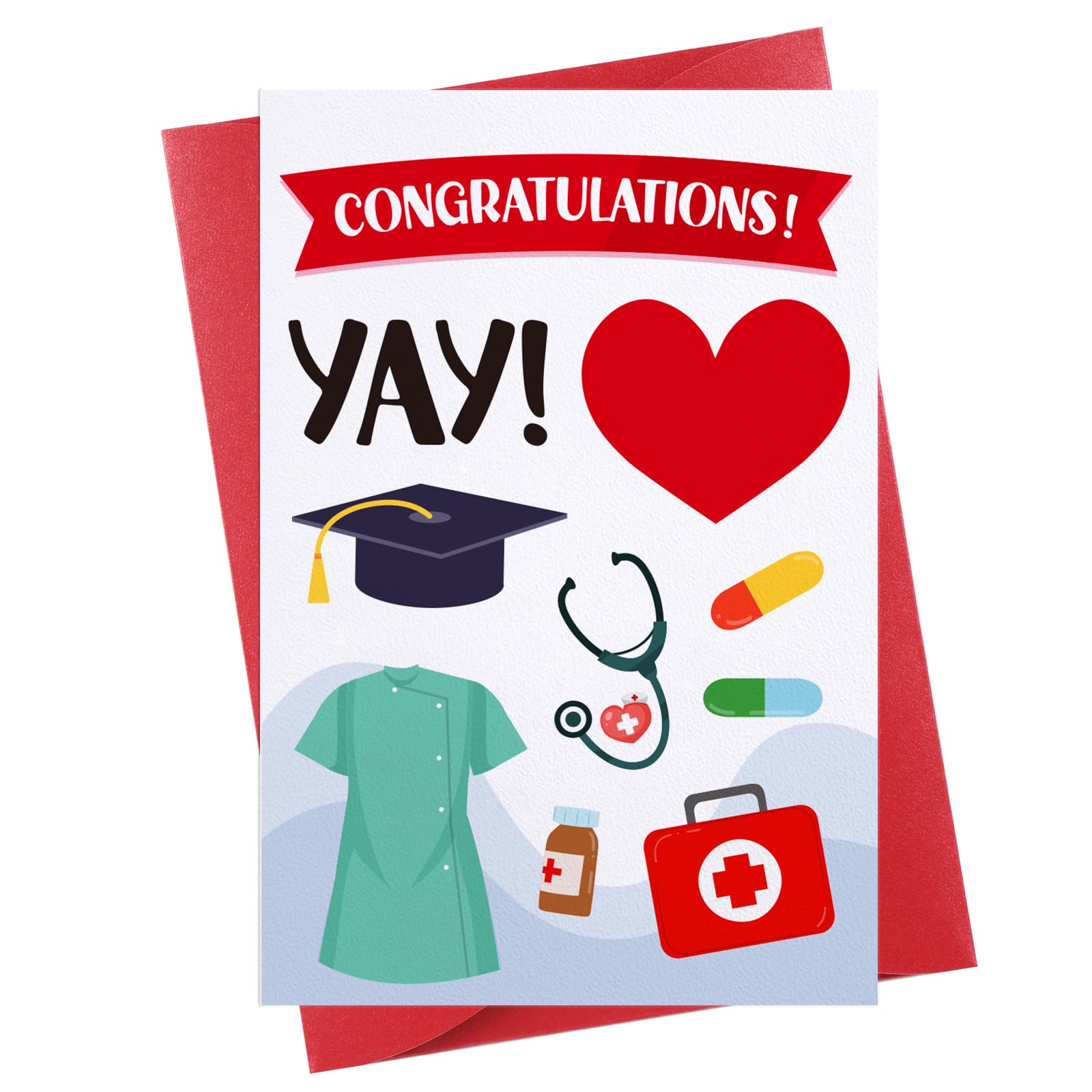 D4DREAM Nurse Graduation Card for Her Him Lovely Congratulations Graduation Greeting Card for Women Cute Yay Grad Gifts Card with Envelopes for Nursing School Medical Graduates New Nurse
