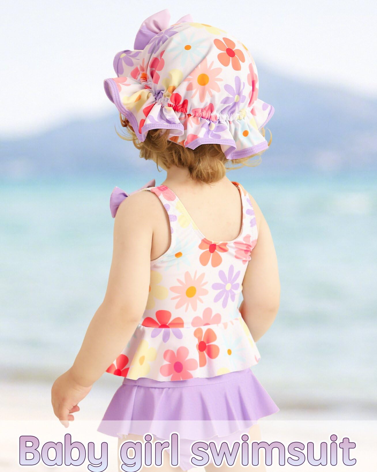 Mioglrie Traje de baño para bebé, traje de baño para niña, traje de baño para verano, playa, bikini, tankini, sombrero, 3-24 meses, 2t-5t