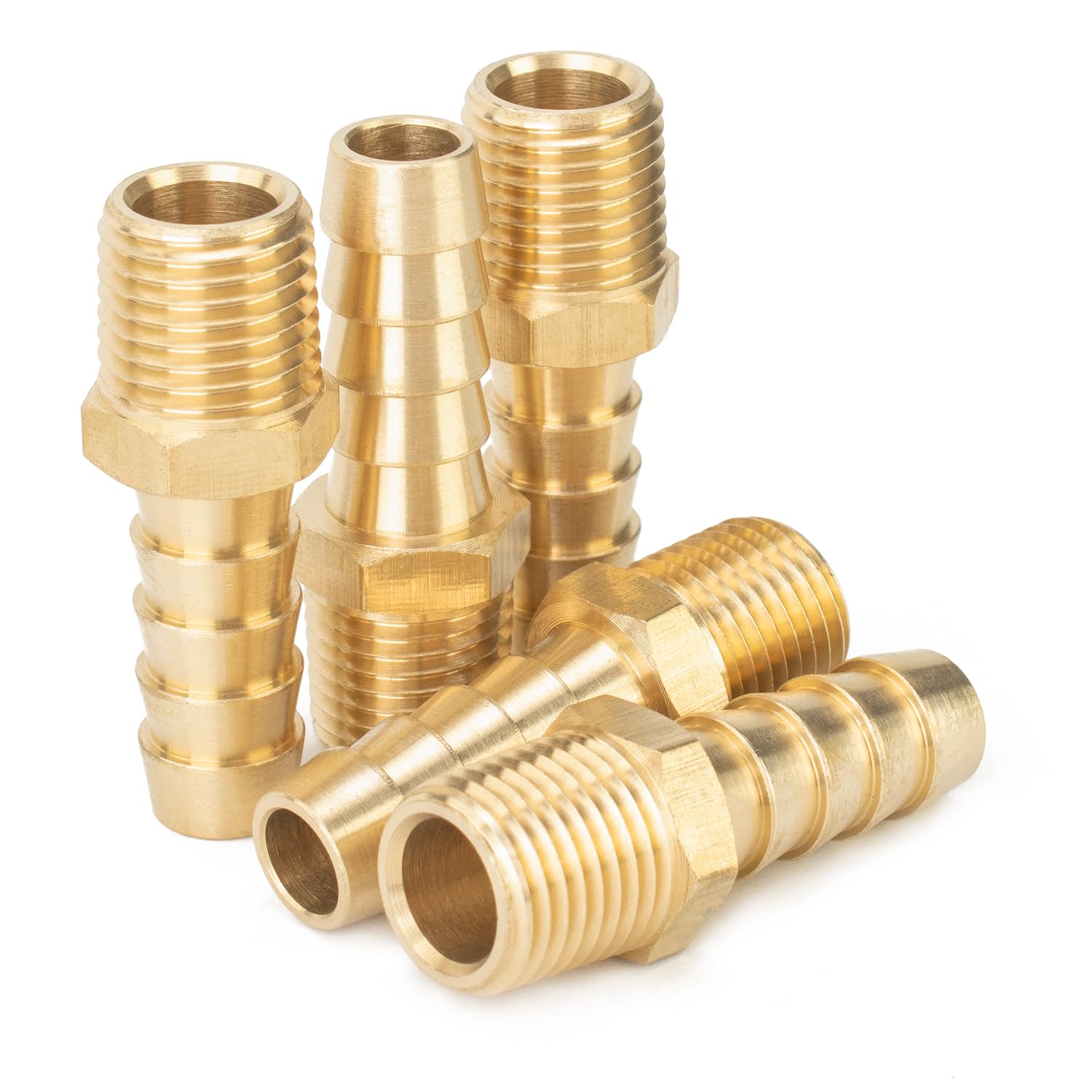 Ltwfitting Men's Pack Of 5 Brass Barbed Fitting Coupler/Connector 1/4-Inch Bspt X 10Mm Hose Barb(Pack Of 5)