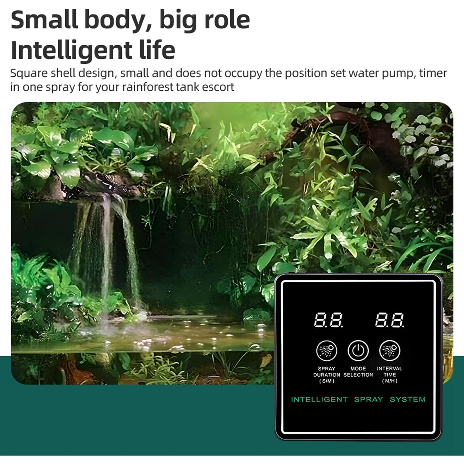 Nebulizzatore per rettili Sistema di spruzzatura intelligente Controller touchscreen Rettile Mister Automatico con timer Ugelli nebulizzatori regolabili a basso rumore a 360 gradi per terrari Anfibi