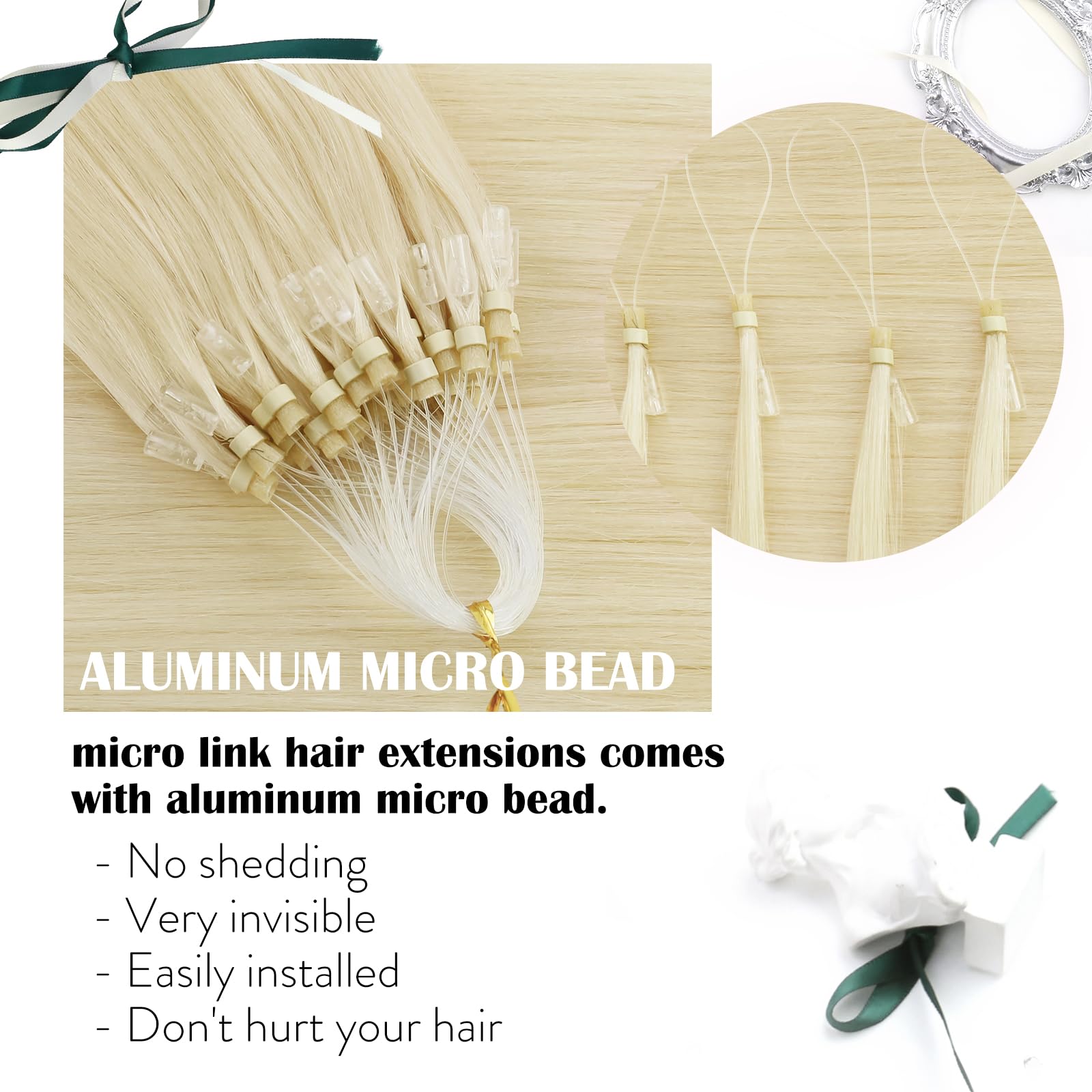 Moresoo Extension Capelli Veri Microring Lunghi 60cm Platino Biondo Extension Microring Capelli Veri Invisibili Extension Capelli Micro Beads Extension Microlink #60 50g/50s