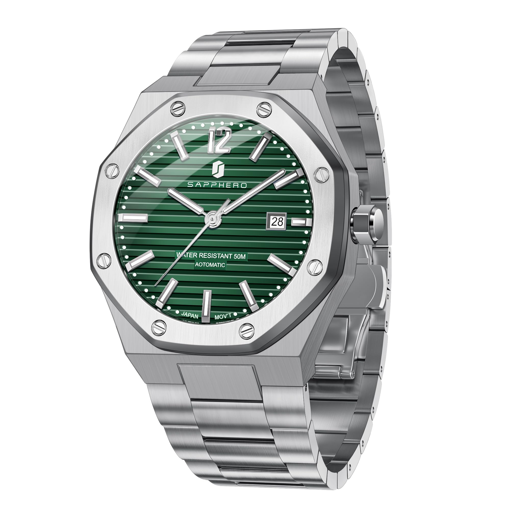 SAPPHERO Orologio da uomo Orologi meccanici automatici per uomo Data Lusso analogico 50 metri impermeabile Sport d'affari Cinturino in acciaio inox Regali