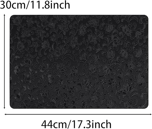 Miniatura 2 de Juego de 6 manteles individuales negros para mesa de comedor, de piel sintética, a la moda, con estampado de flores, ligeros, lavables, resistentes
