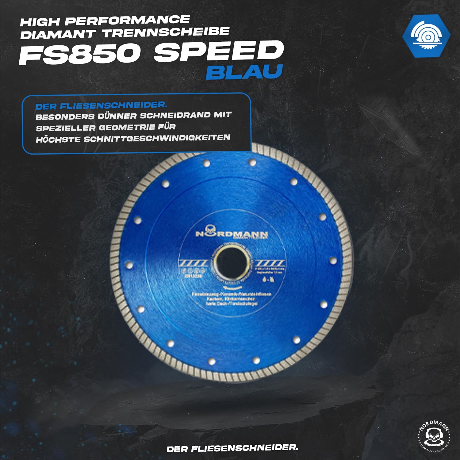 Diamant Trennscheibe FS-850 speed blau 230 x 25,4 mm, Diamantscheibe für Stein, Granit, Keramik, Ziegel, Fliesen-Scheibe mit hoher Schnittgeschwindigkeit