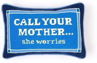 Two's Company Call Your Mother Needlepoint Pillow with Velvet Piping, 12-inch Length