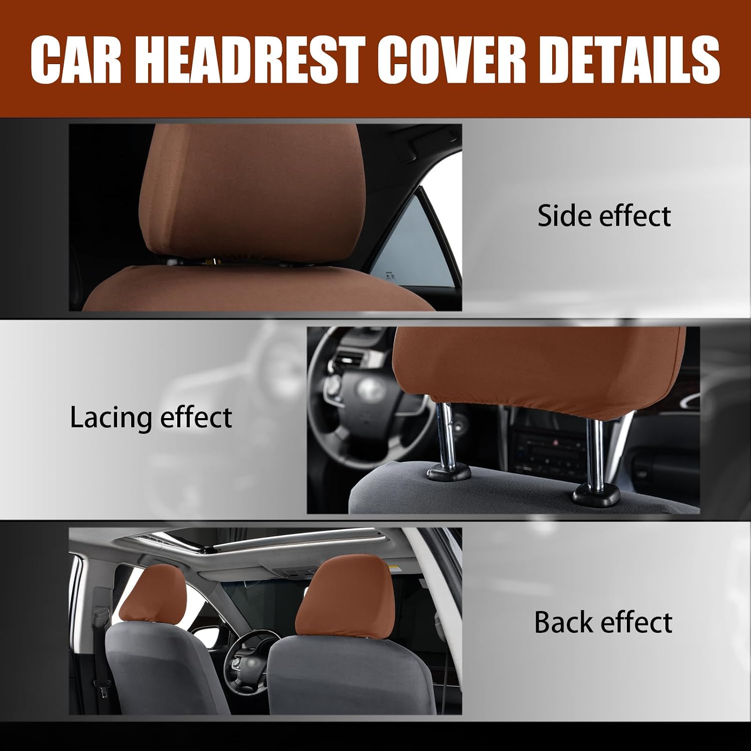 gunhunt Pack-2 Car Headrest Covers, Soft Dust-Proof Protector Covers, Seat Headrest Cover Replacement, Breathable Automobile Decoration Kit, Universal for Most Cars, Trucks, SUVs (Brown)
