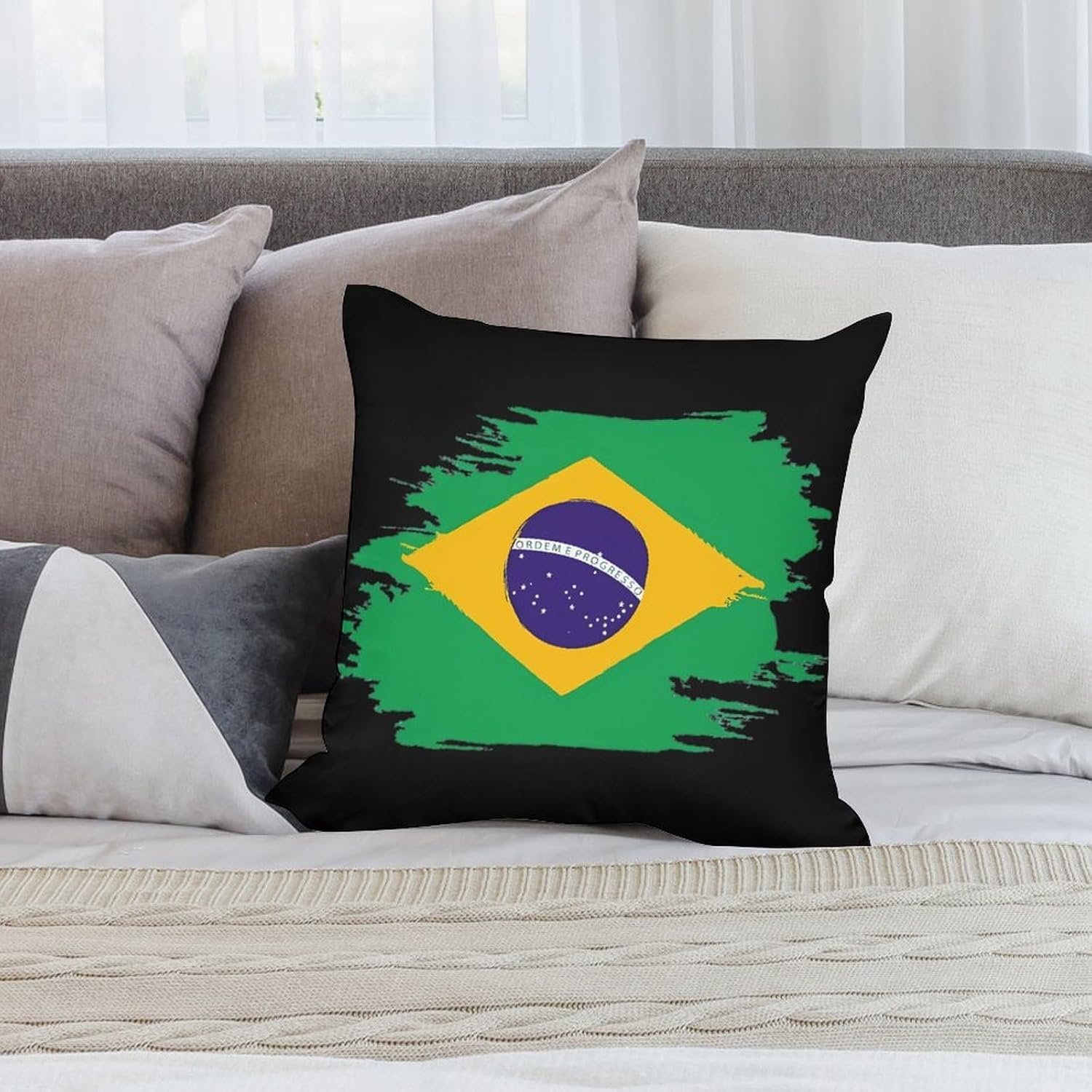 Brazil Flag Printed Throw Pillow Case 4 Pcs Soft Pillowcases Pillows Covers Sofa Bed Decor 12/14/16/17/18/20/22/24/32 Inches