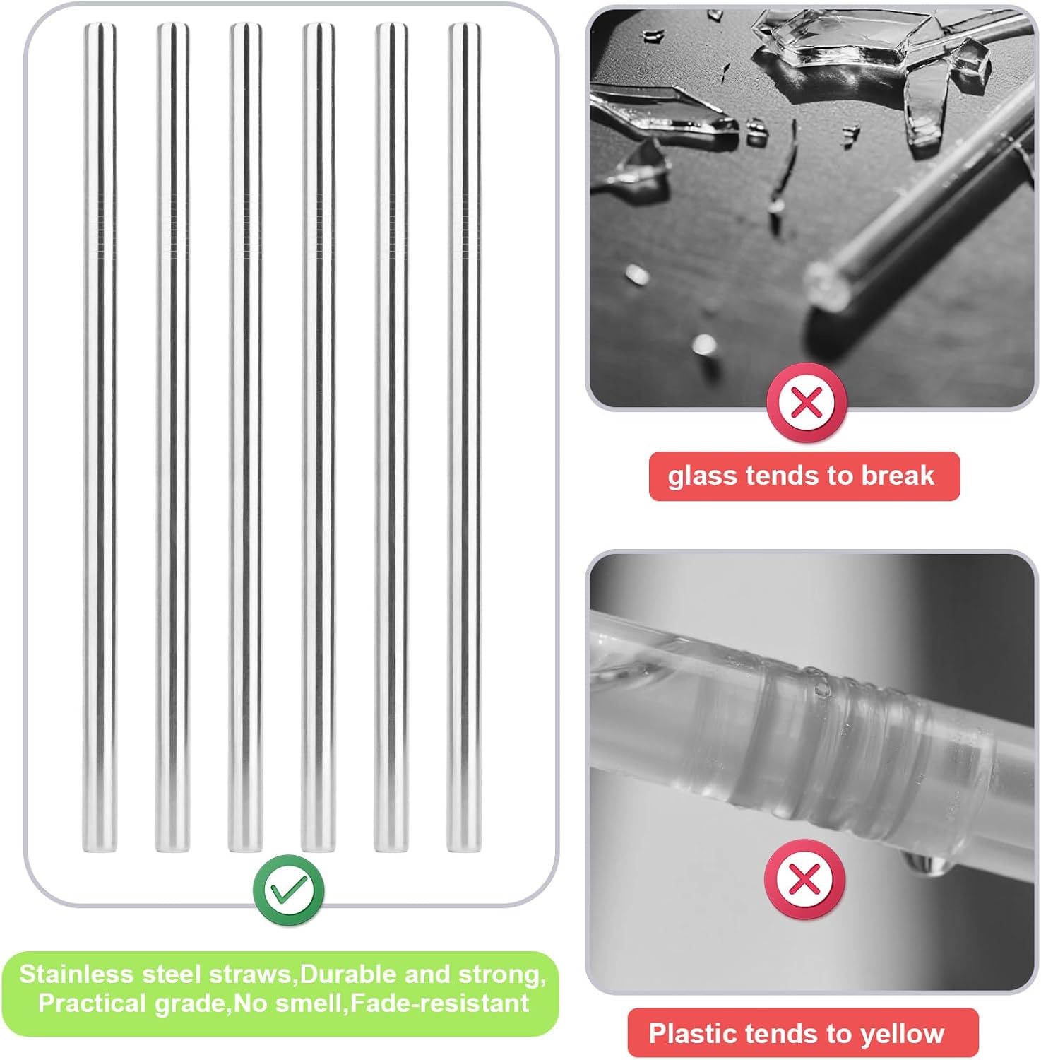 6pcs Straw Replacement Set Compatible with Owala FreeSip Sway 40oz Water Bottle, Stainless Steel Metal Tumbler Cup Straws with Cleaning Cleaner Brush Reusable Water Bottle Parts Accessories - Image 6