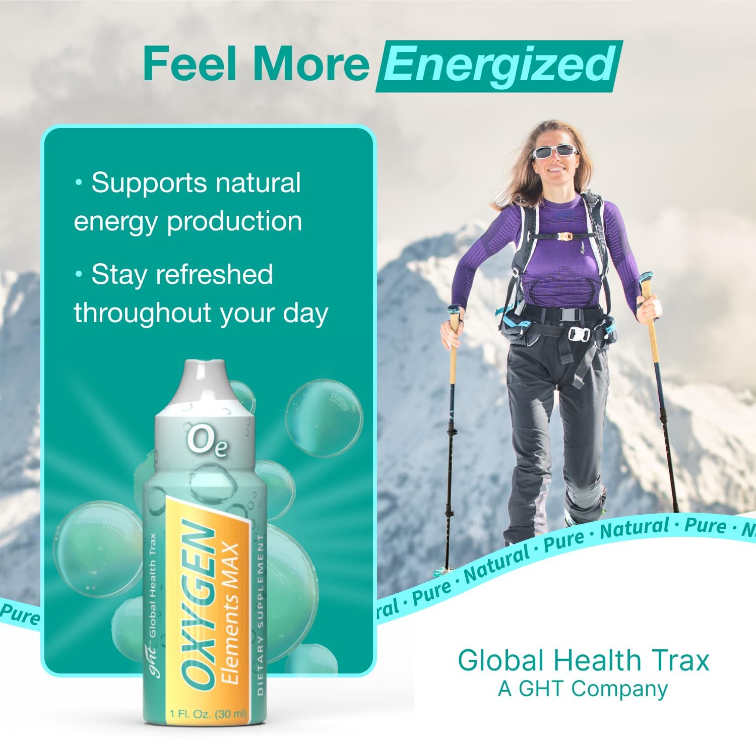 GHT Oxygen Elements Max Liquid Oxygen Drops in 1 Ounce Bottle, Portable Supplement - Bolster Endurance and Stamina, Cleanse Cells (3 Pack)