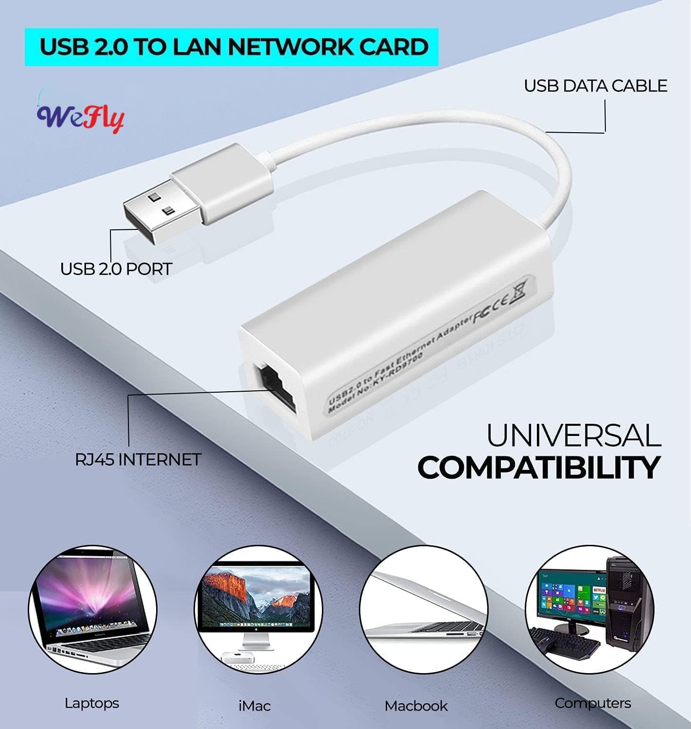 WeFly USB to Rj45 Ethernet Adapter, USB to 10/100/1000 Gigabit Ethernet LAN Network Adapter Compatible for MacBook, Surface Pro, Notebook PC with Windows7/8/10, XP, Vista, Mac