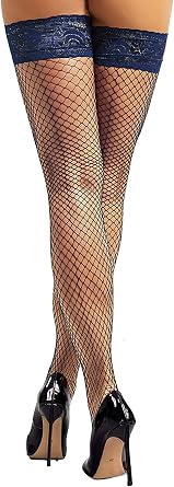 Seam Back Fishnet Thigh High Stockings Silicone Lace Top Lingerie Stay Up Sheer Nylon Hosiery