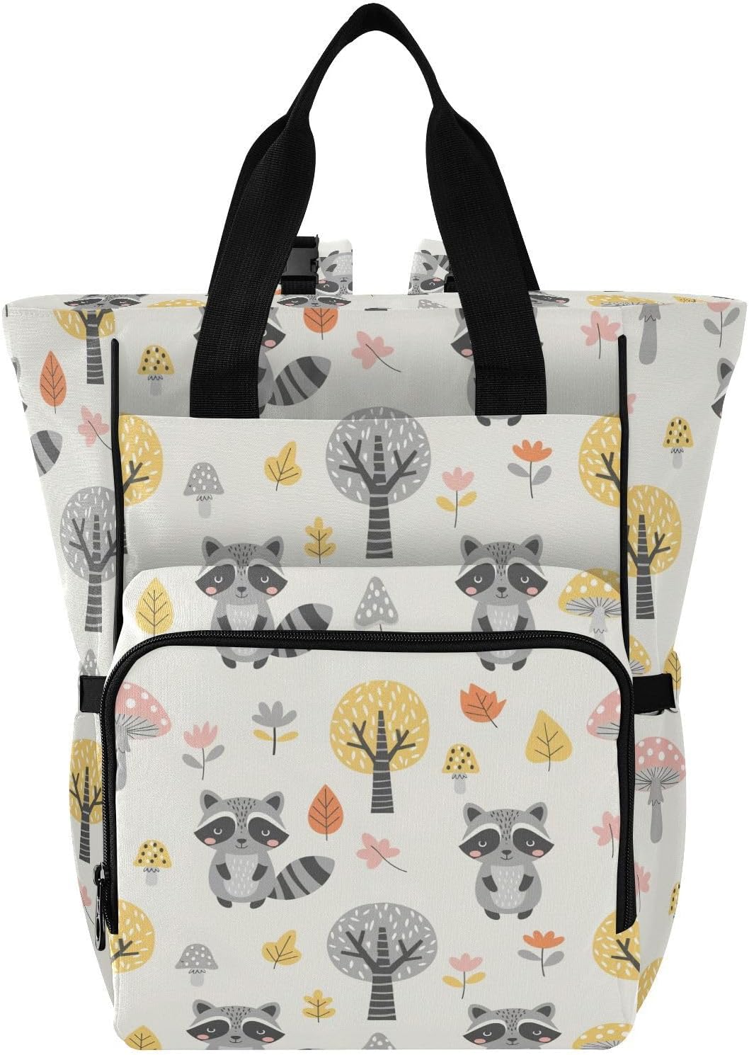 Raccoon Tree Mushroom Print Diaper Bag Backpack for Baby Boys Girls Multifunction Baby Essentials Travel Tote with Stroller Straps & Bottle Storage Nappy Changing Bag for Dads Moms Baby Shower