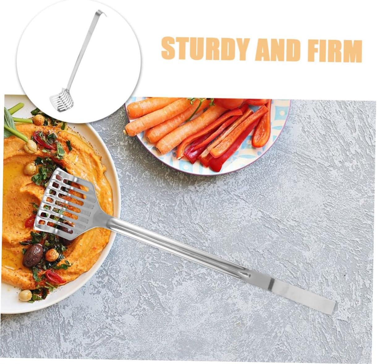 2 Pcs Long Handle Stainless Steel Potato Masher with Ergonomic Grip Kitchen Tool for Mashing Potatoes Fruits and Vegetables