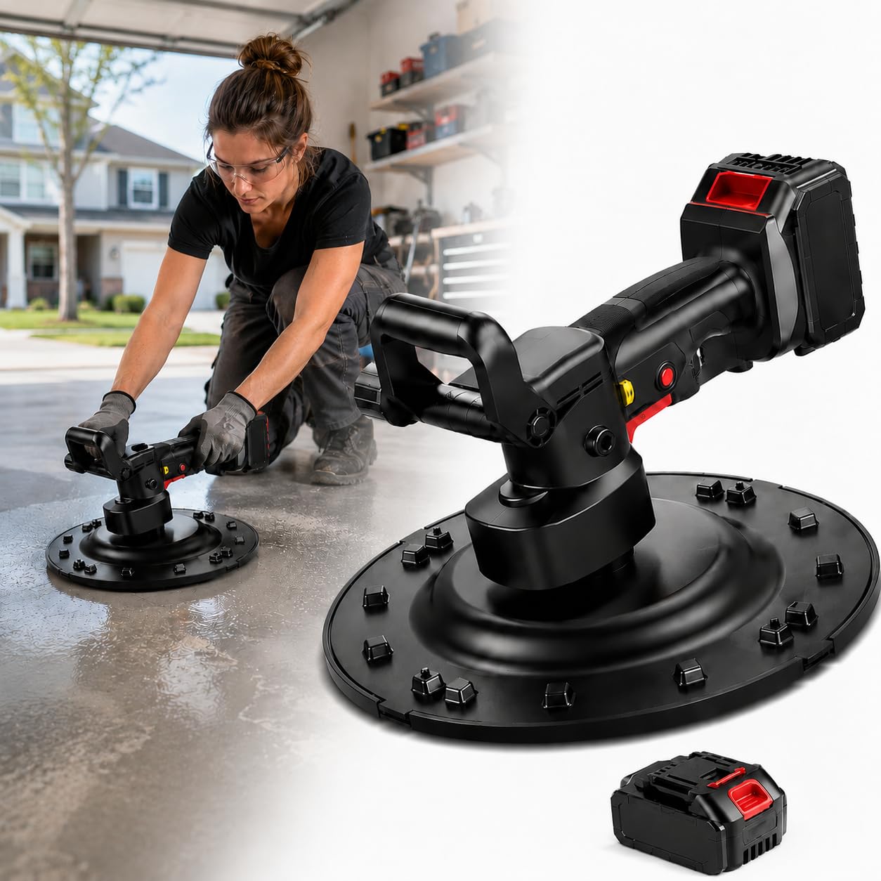 forplubossmmp Concrete Trowel Machine, 1680w Cordless Plaster Mortar Cement Putty Trowel, 6 Adjustable Speed Power Trowels Plastering Trowels Tools,Equipped With 1 Or 2 Batteries singlebattery