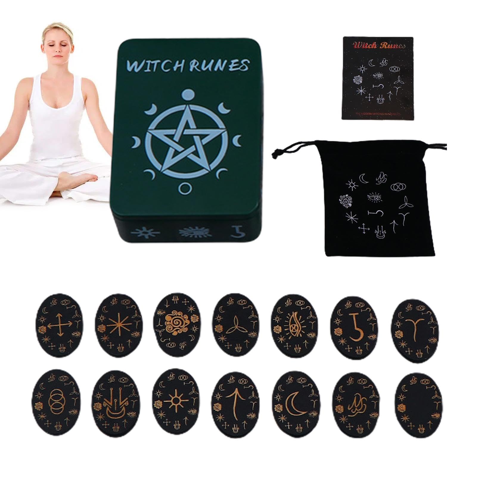 Namvo Set Di Rune Nordiche Fatte A Mano In Legno – 24 Pietre + 1 Runa Vuota E Borsa – Per Divinazione E Meditazione