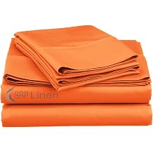500-Thread-Count Super Soft Extra Deep Pocket Sheet Set Queen Solid Camilia Orange Fit Up to 22" inches Deep Pocket with Stain and Wrinkle Resistant