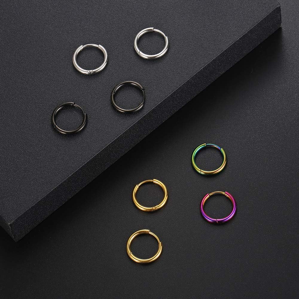 316L Surgical stainless steel hoop earrings 8mm/10mm/12mm Hypoallergenic Huggie Earrings Small Hoop Sliver Black Sleeper Earrings For Women Men - Image 5