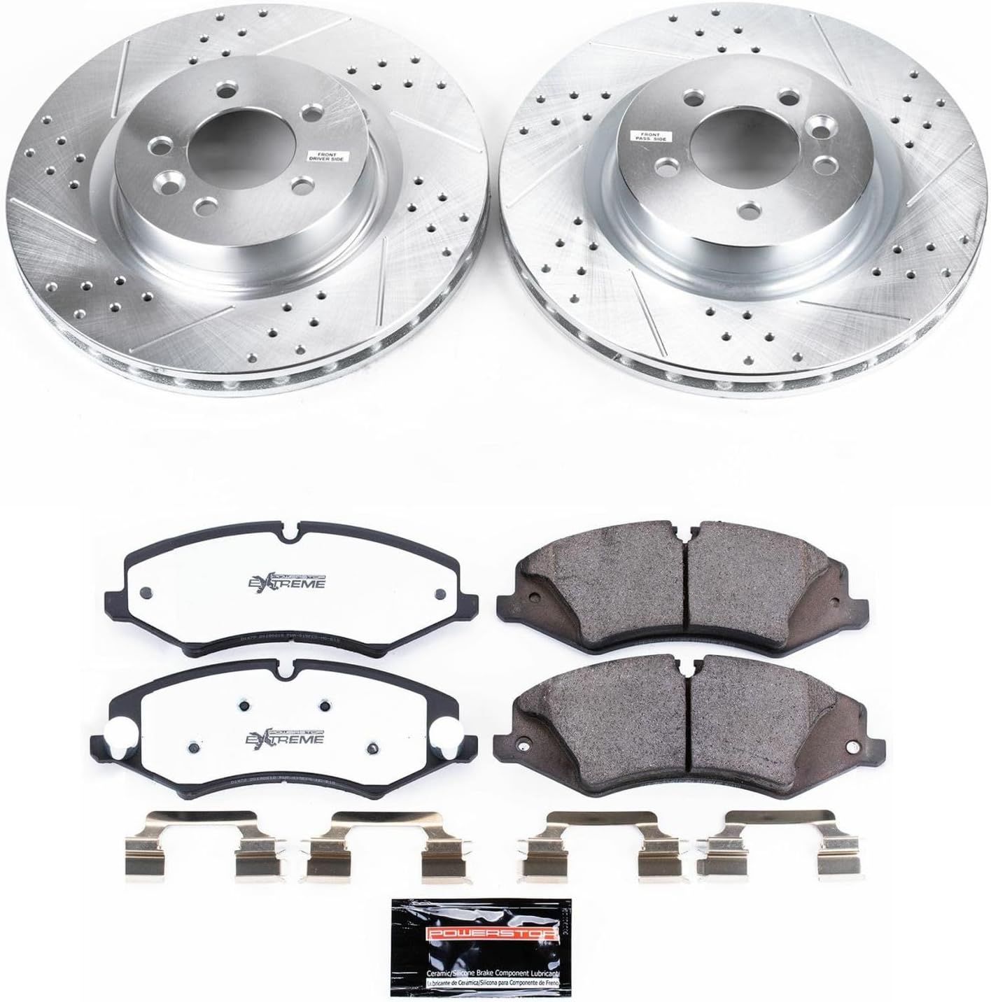 Power Stop Front Brake Kit For 2011 2012 2013 2014 2015 2016 Land Rover LR4 - Truck & Tow Carbon Fiber Ceramic Brake Pads & Drilled and Slotted Rotors Replacement, K7683-36