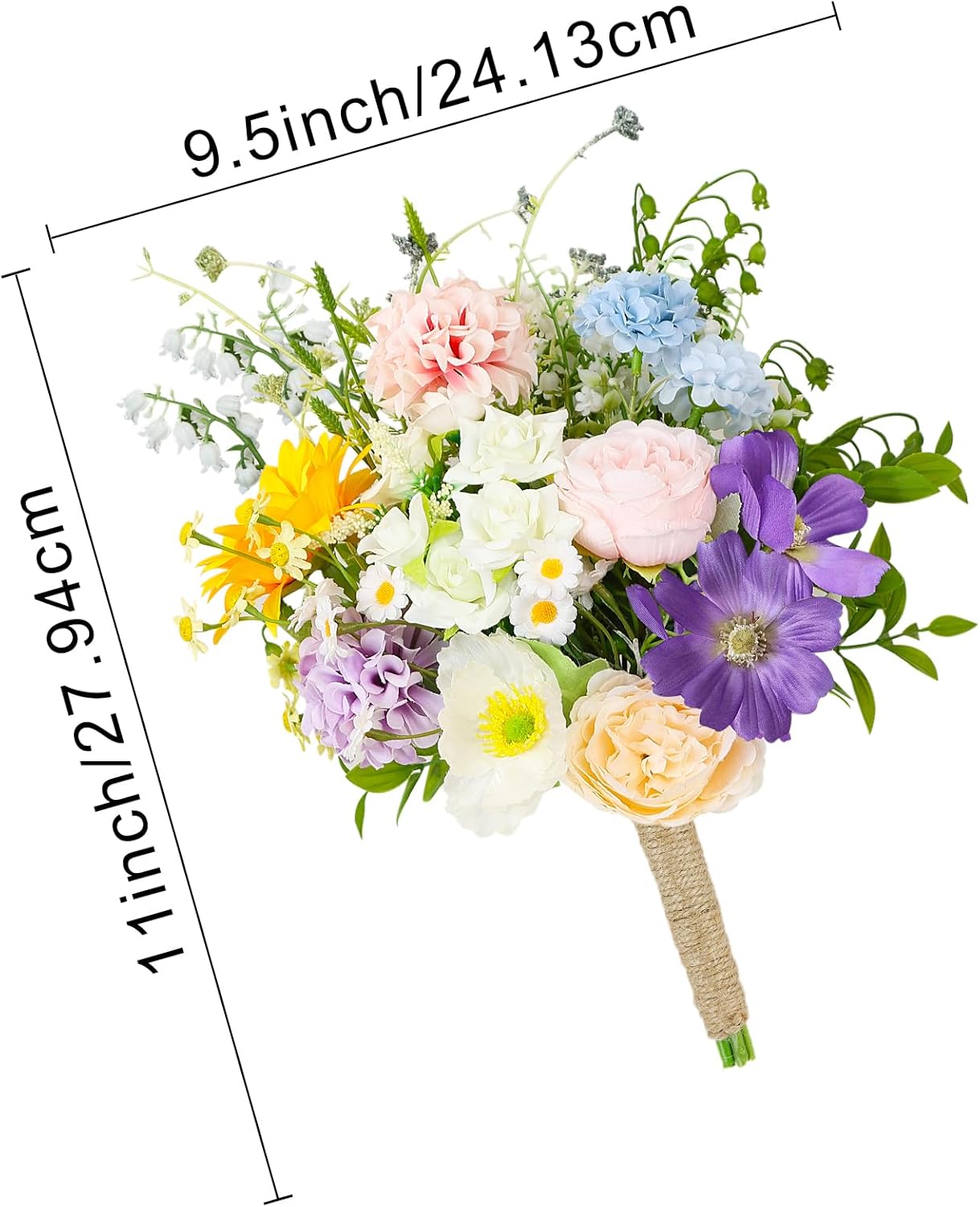 Wedding Bouquets for Bride - Pre-Made Spring Artificial Bridal Bouquets Roses Flower Bouquets for Vintage Wedding or Centerpieces Decoration, Wildflower Gift - Lively Colors