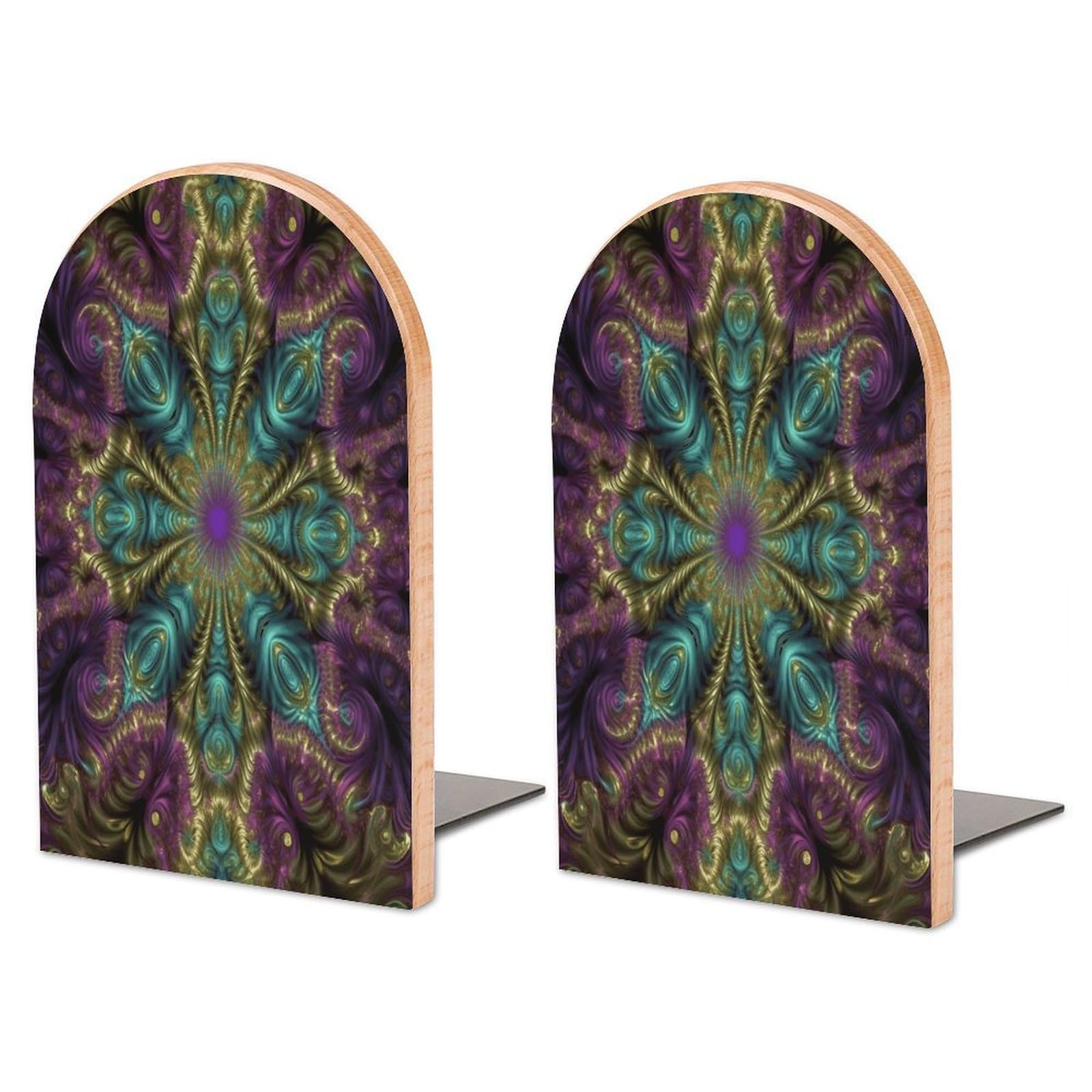 Fractal Art Wood Bookend for Shelves 1 Pair