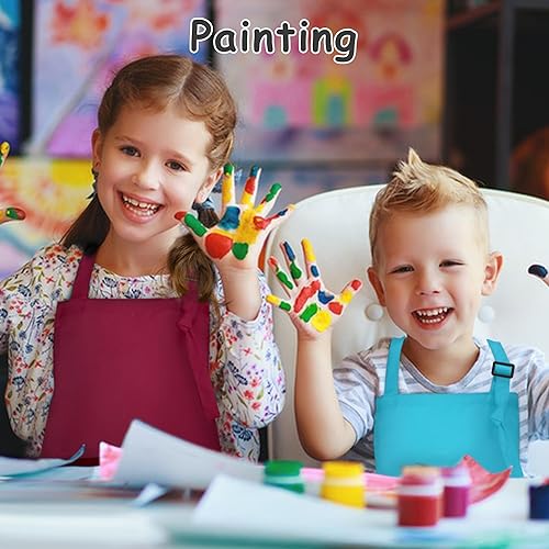 Miniatura 6 de Juego de delantal y sombrero de chef para niños, 24 piezas con 2 bolsillos ajustables para cocinar, aula, hornear, pintura, 6 a 13 años, multicolor