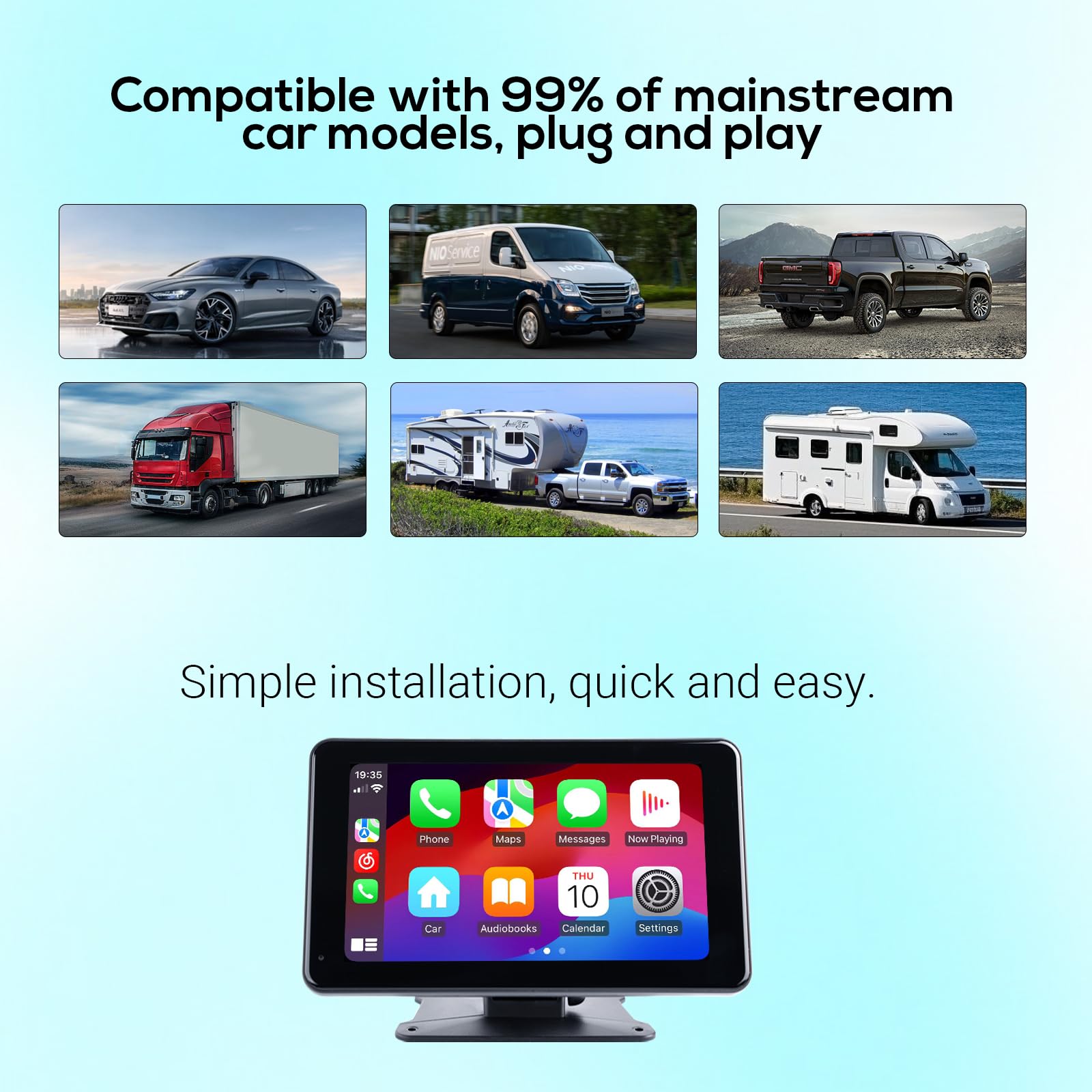 Haudio Car Audio portatile per Apple Carplay wireless e Android Auto, 7 pollici schermo touch portatile wireless con telecamera di backup con Bluetooth WiFi,Controllo vocale,FM,AUX,Mirror Link