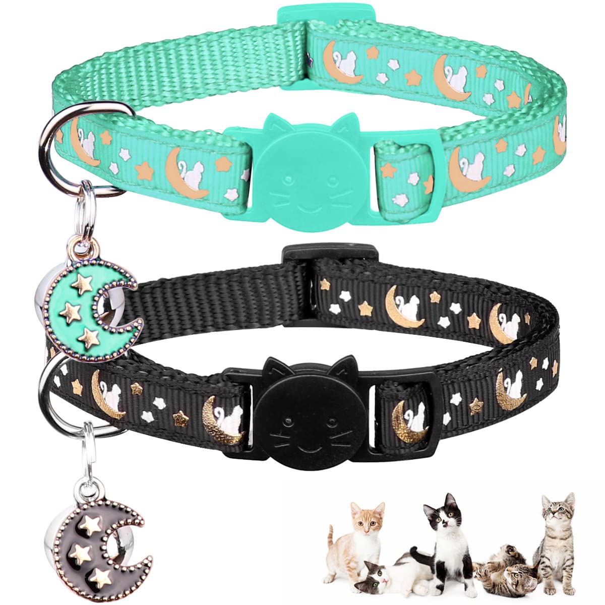 2Pcs Breakaway Cats Collars Cat Collars for Boy & Girl Cats Adjustable Kitten Collars with Bell,Black+Teal (B0C5BQ3B1K) Amazon Price History, Amazon Price Tracker