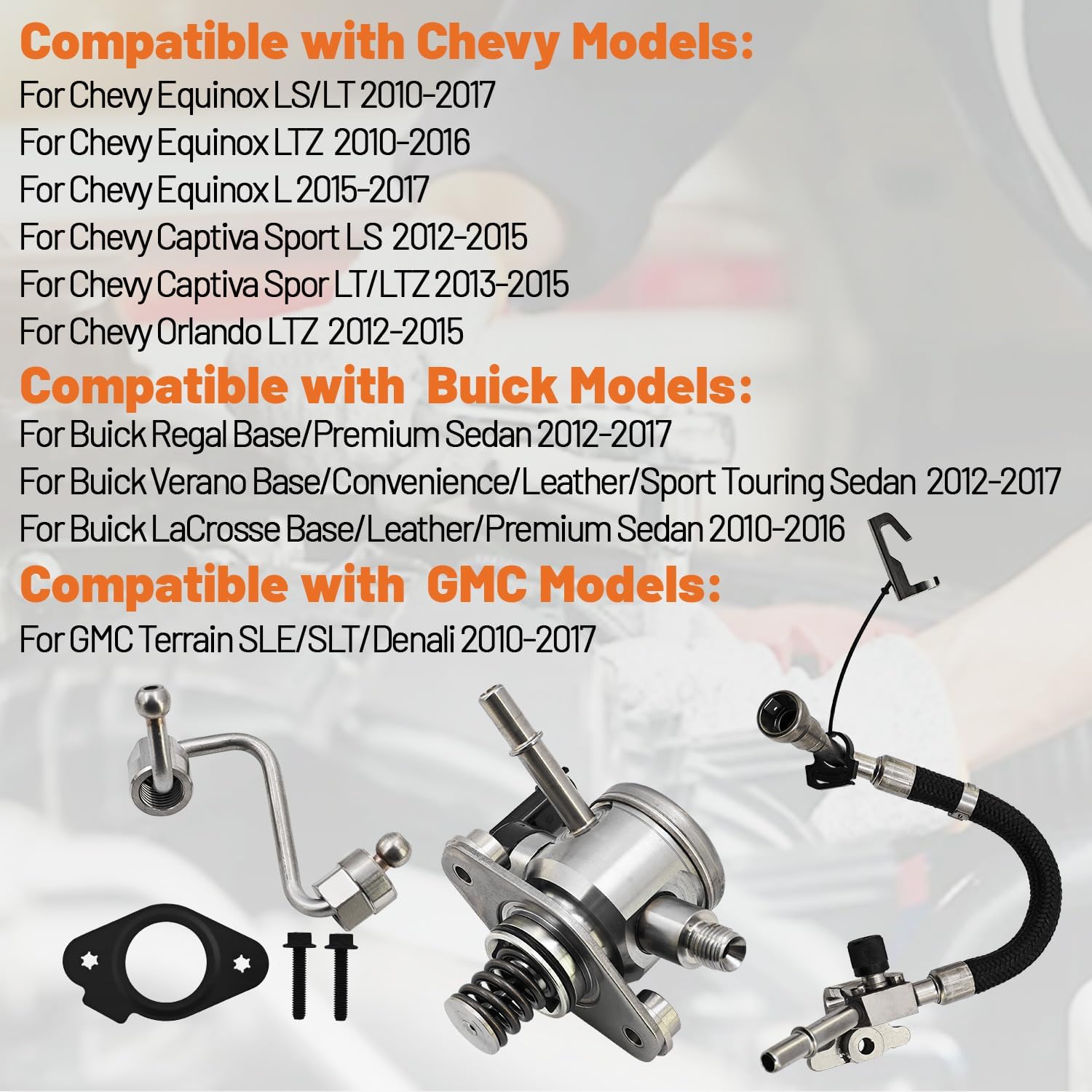 12641847 High Pressure Fuel Pump W/Fuel Hose Compatible with GMC Terrain For Chevy Equinox 2010-2017 For Buick Regal 2012-2017 2.4L Replace 12633423